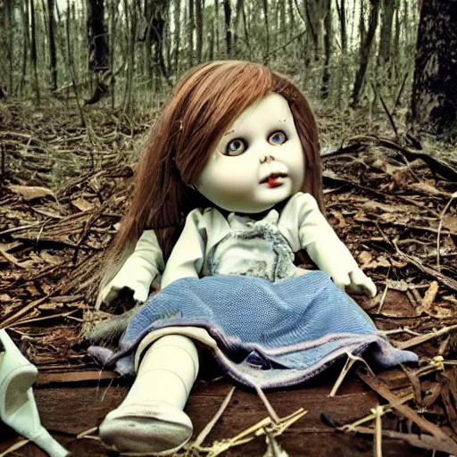 Image similar to broken doll in the woods, found footage