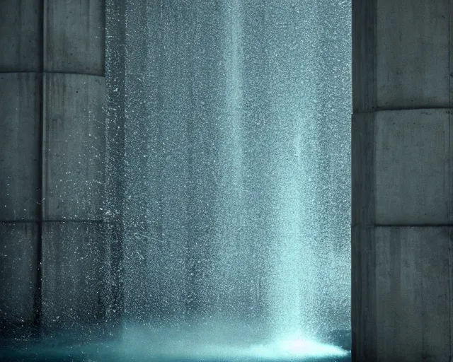 Image similar to concrete birds. laminar flow. aqua. dancing particles. brutalism.