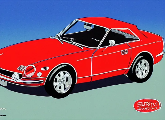 Image similar to highly detailed 1 9 6 9 red datsun fairlady roadster, retro minimalist art by jean giraud, moebius starwatcher comic, sharp, 8 k