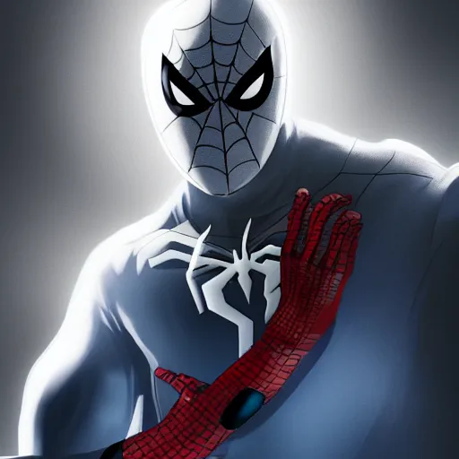 Image similar to characters portrait of Moon Knight mixed with Spiderman, merged character, 4k, highly detailed, cinematic lighting