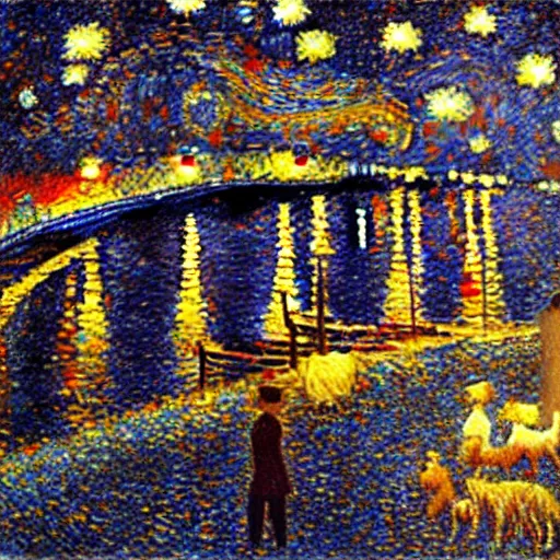 Prompt: starry night painting in the style of georges seurat