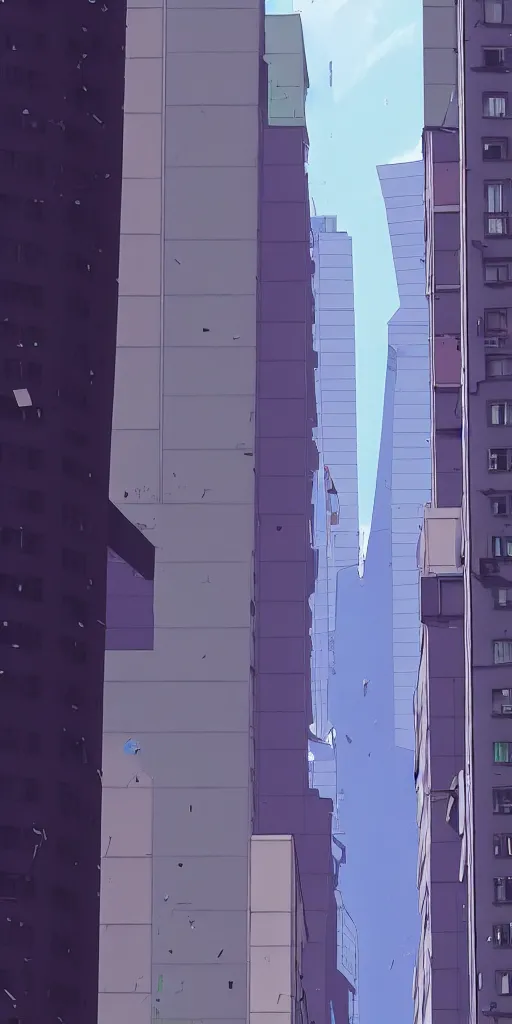 Image similar to evangelion unit 0 1, zoom shot, telephoto lens, low aperture street level, buildings collapsed