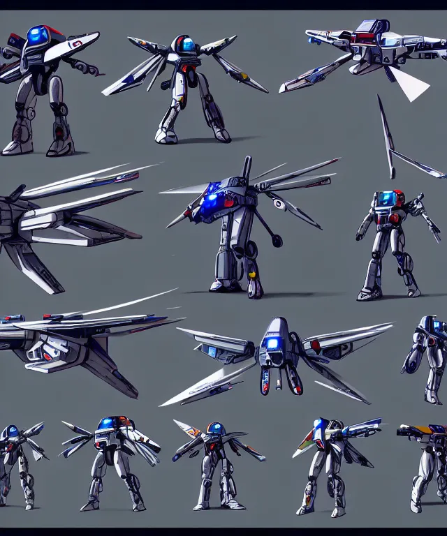 Image similar to 2 d shooter game concept art sprite sheet!!!, robotech gradius outer space concept art, hyperrealism, fine detail, 8 k, 3 d render, artstation contest winner, cgsociety, cryengine, zbrush, vray, no background