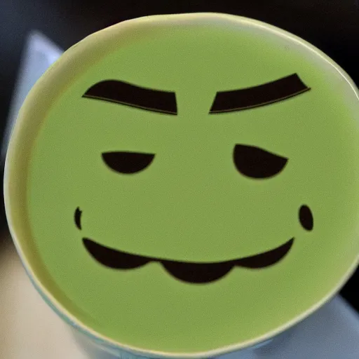 Image similar to luigi's face on the surface of green tea.