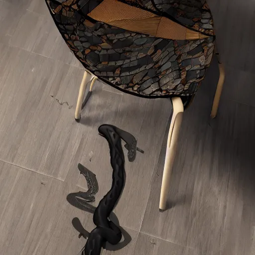 Image similar to a chair made out of snakes, trending on artstation, depth field, unreal engine, cinematic, hyper realism, high detail, octane cinema 4 d render, a 2 4 cinematography, 8 k