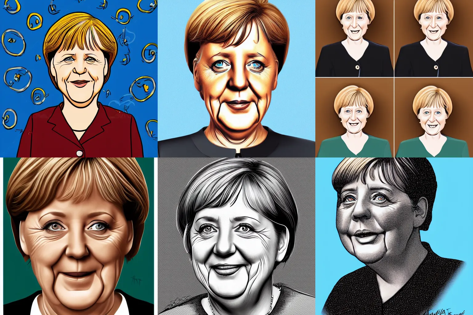 Prompt: portrait of angela merkel, comic, flat style, concept art, character design