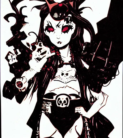 Image similar to portrait of Dc vertigo Death as a happy energetic cute goth girl, Ryuko Matoi by, Mike Mignola, chris bachalo, shaded ink illustration