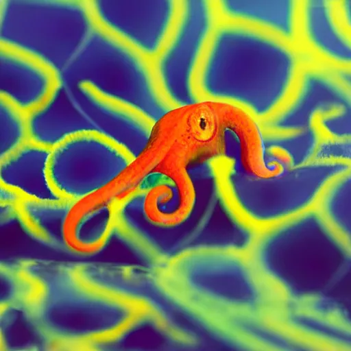 Image similar to fiery whimsical emotional eyes cephalopod, in a photorealistic macro photograph with shallow dof