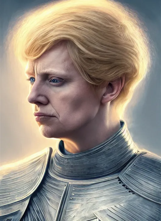 Prompt: donald trump ( hair ) as brienne of tarth, digital painting, extremely detailed, 4 k, intricate, brush strokes, mark arian, artgerm, bastien lecouffe - deharme