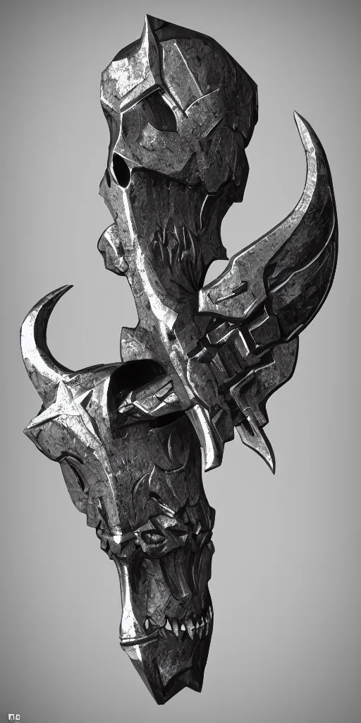 Image similar to a black and silver axe skull crest, ornament, weapon, a 3 d render by dom qwe, trending on polycount, artstation, hard surface modeling, zbrush