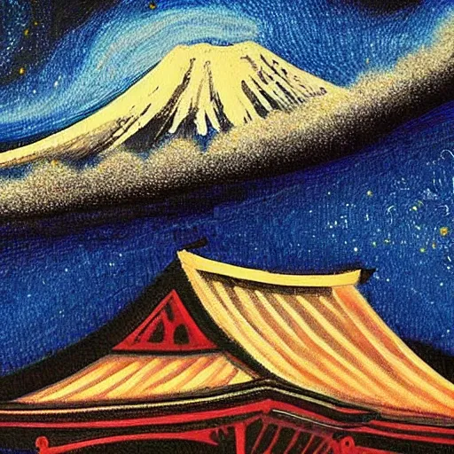 Image similar to painting of mount Fuji in style of starry night