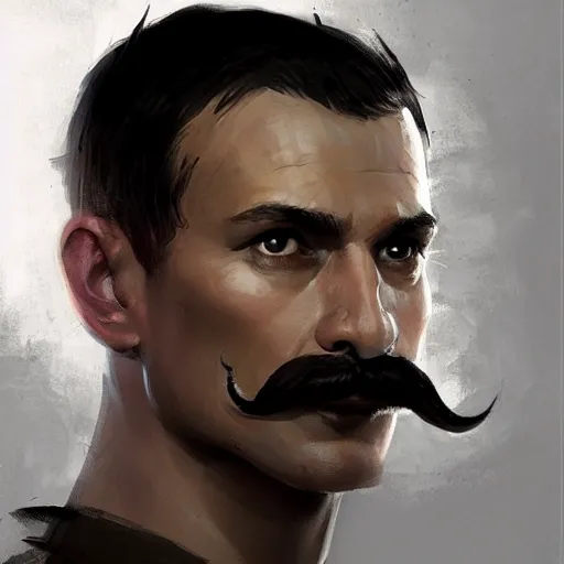 Image similar to portrait of a man by greg rutkowski, british features, short black hair in military style, moustache, perfect military composure, wearing gray imperial captain uniform, star wars expanded universe, he is about 4 0 years old, highly detailed portrait, digital painting, artstation, concept art, smooth, sharp foccus ilustration, artstation hq