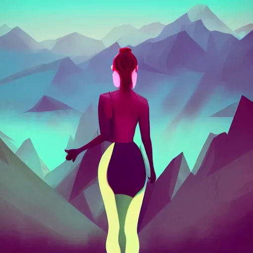 Image similar to photo of woman outside inspired by lois van baarle, background mountains, 8 k