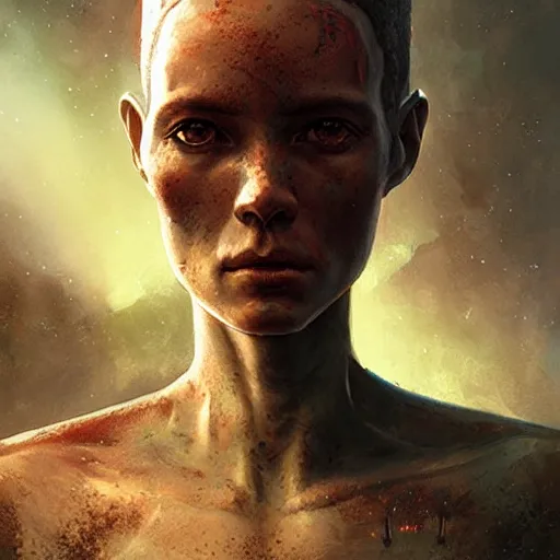 Prompt: portrait of an alien space survivor, Matte painting , detailed painting, greg rutkowski