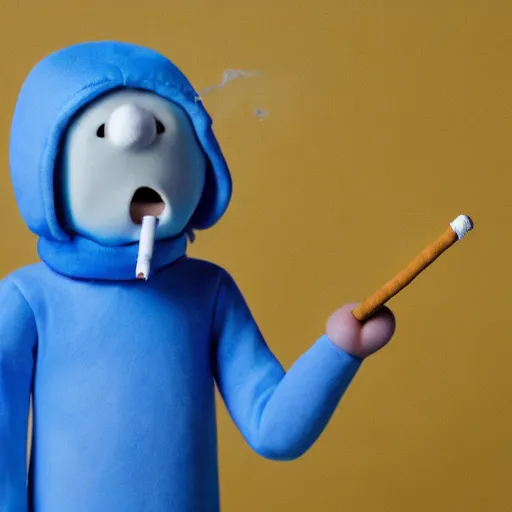 Image similar to hyper realistic photo of finn the human from adventure time smoking a cigarette, 4 k, hyper realistic, dslr, high resolution, landscape, beautiful