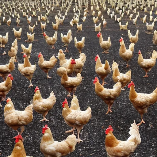 Prompt: an army of chickens in soldier outfits ready to charge