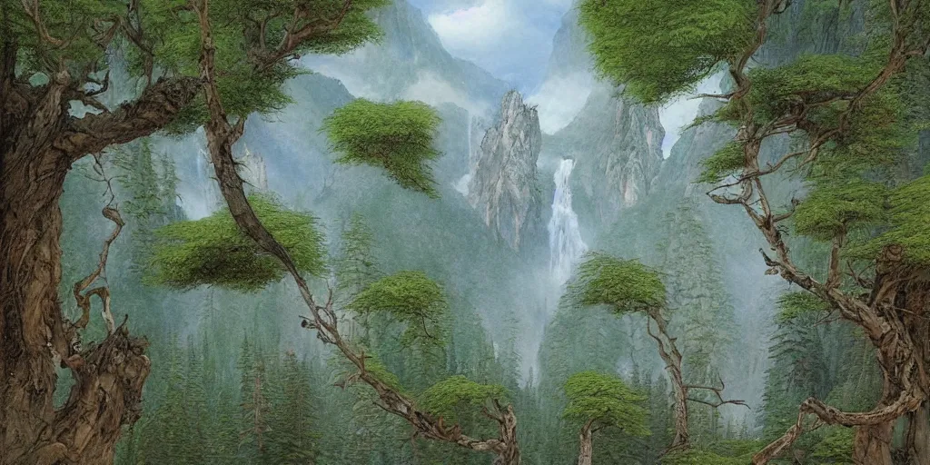 Prompt: art by john howe of the cinematic view of the jiuzhaigou valley forest