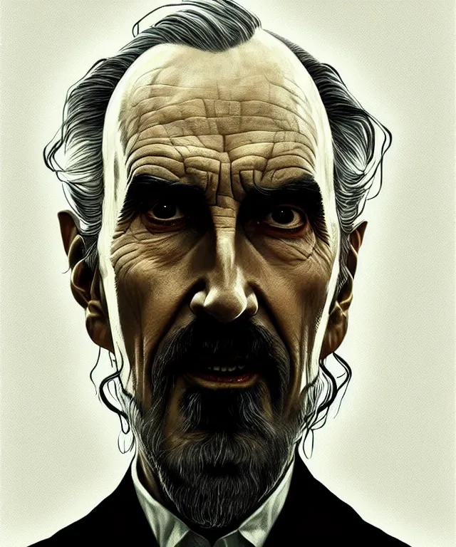 Image similar to portrait christopher lee as saruman as walter white with white tape across his nose, lime green shirt, caricature, headshot, highly detailed, digital painting, artstation, concept art, sharp focus, cinematic lighting, illustration, art by met mangindaan, artgerm and greg rutkowski, alphonse mucha, cgsociety