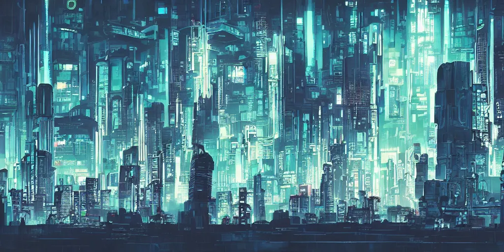 Image similar to city in the style of cyberpunk, singular gigantic building focus, space sky, anime illustration,