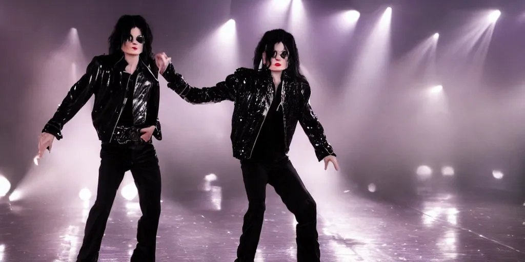 Prompt: michael jackson 2 0 0 9 wearing shades, alone, billie jean outfit, solo dance, this is it style, spotlight, stage, photo real, motion blur, by himself, real life, performing, spotted, ultra realistic face, accurate, 4 k, movie still, uhd, sharp, detailed, cinematic, render, modern