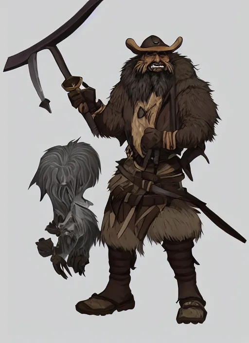 Image similar to bugbear ranger, black beard, dungeons and dragons, hunters gear, character design on white background, by makoto shinkai