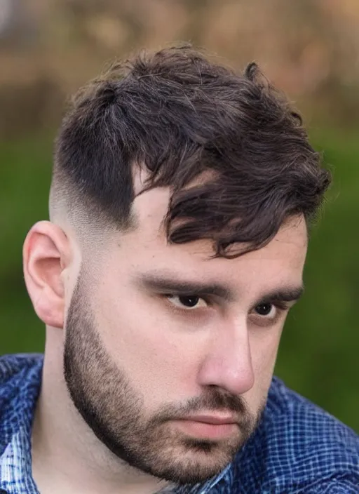 Image similar to a very serious man with a very silly haircut