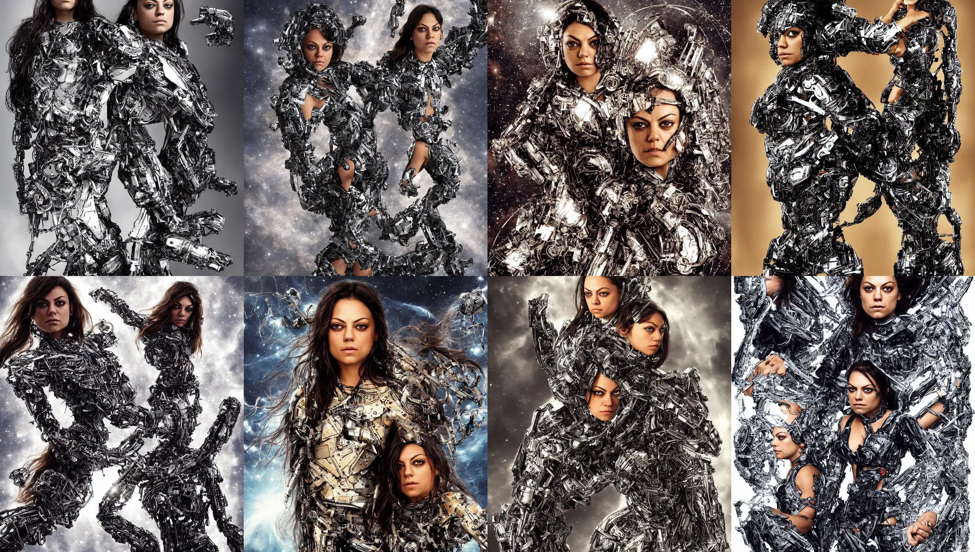 Image similar to opening of the universe's 1 0 th dimension unlocking gravity and momentum, mila kunis cyborg warrior, intricate