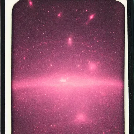 Prompt: aged polaroid photo of deep space, galaxies visible, film grain, red color bleed