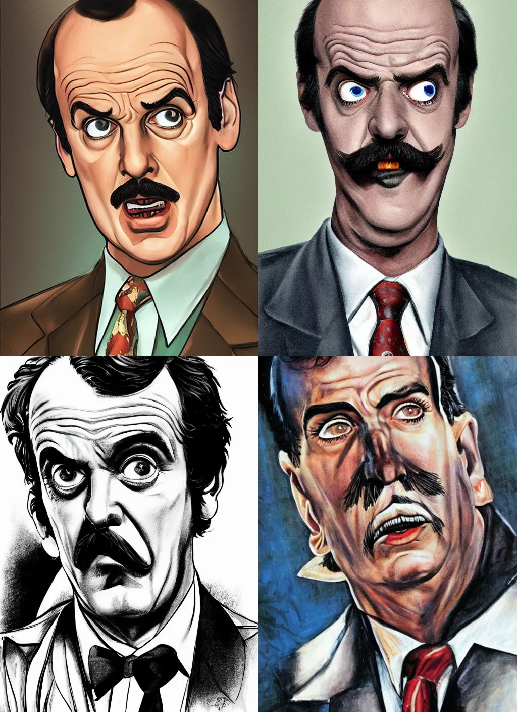 Prompt: an epic comic book style portrait of young john cleese as basil fawlty, detailed, dramatic lighting