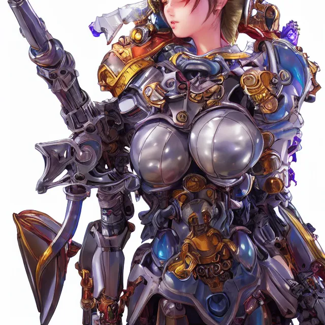 Prompt: studio portrait of lawful good colorful female holy mecha paladin absurdly beautiful, elegant, young cute anime girl, ultrafine hyperrealistic detailed face illustration by kim jung gi, irakli nadar, intricate linework, sharp focus, bright colors, matte, octopath traveler, final fantasy, unreal engine highly rendered, global illumination, radiant light, intricate environment