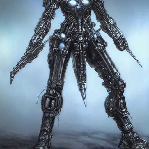 Image similar to mech warrior, by luis royo, retro fantasy, details, digital, artstation