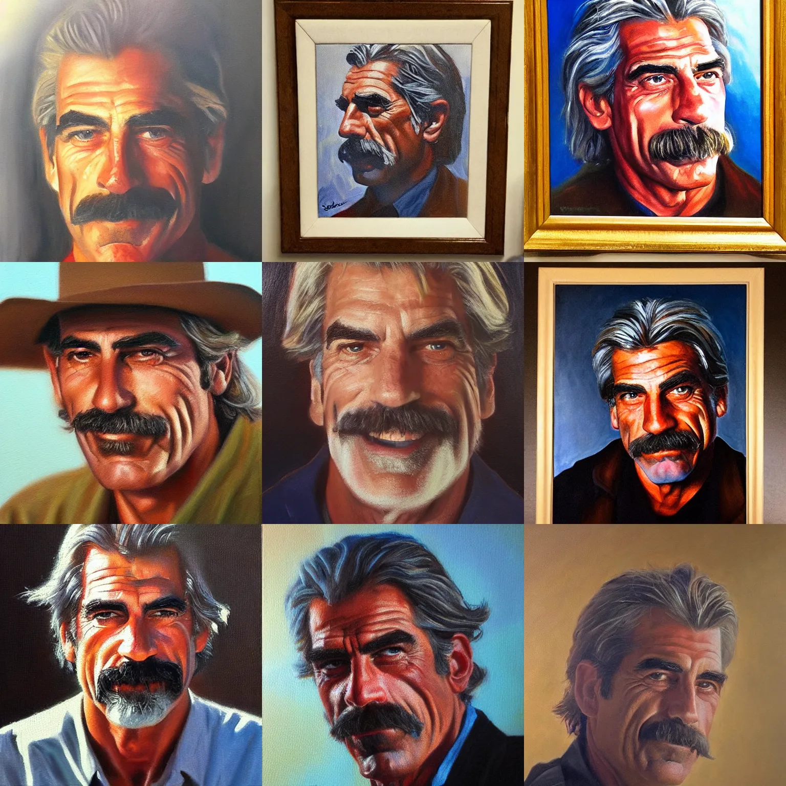 Prompt: Sam Elliot portrait, soft focus oil painting, interesting lighting