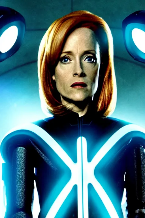 Image similar to dana scully in tron : legacy ( 2 0 1 0 ) and lord of the rings : the two towers ( 2 0 0 2 )