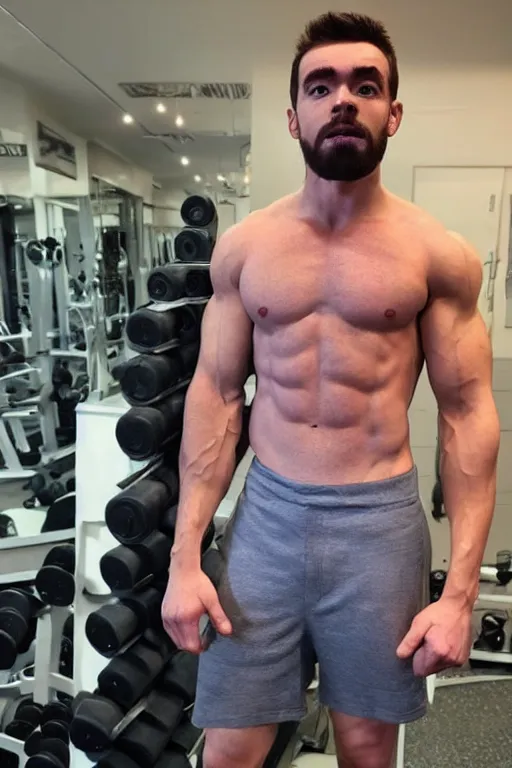 Prompt: 📷 Sean McLoughlan, Jacksepticeye is a jacked muscle builder gigachad