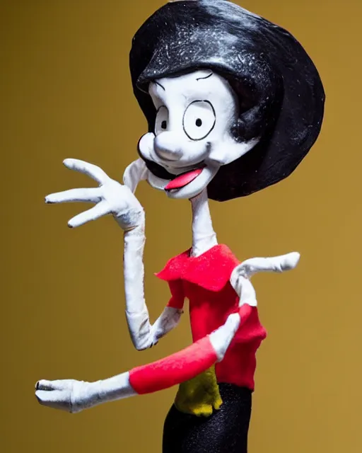 Image similar to an papier - mache olive oyl by tim burton, realistic, very detailed, complex, intricate, studio lighting, bokeh, sigma 5 0 mm f 1. 4