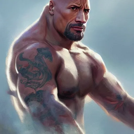 Image similar to dwayne johnson wearing dream merchandise trending on artstation, painted by greg rutkowski