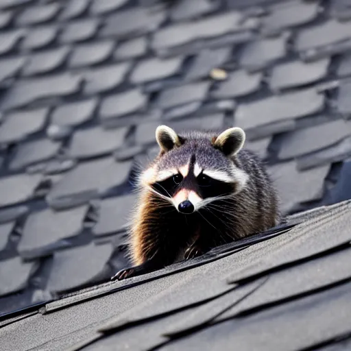 Image similar to raccoon on roof, morning light, backlit,