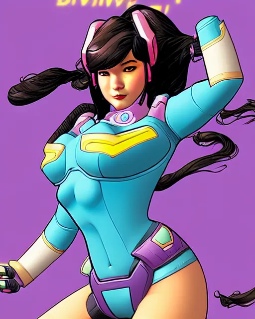 Image similar to d. va from overwatch, comic book cover, in the style of richard corben