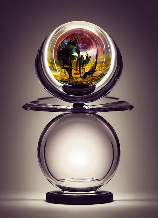 Image similar to dreamscape in a crystal ball on a stand, centered, studio product photography, gorgeous lighting, highly detailed, by ross tran and norman rockwell and greg rutkowski and lucasfilm