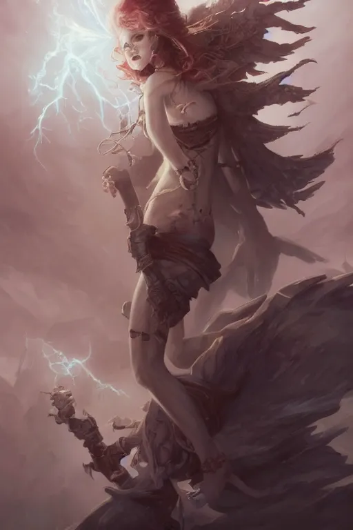 Image similar to beautiful girl necromancer full of sculls, wizard of the coast casting magic spell, angel, magic storm and thunder clouds, scifi, fantasy, magic the gathering, hyper detailed, octane render, concept art, 3 d render, hyper realistic detailed portrait, peter mohrbacher, wlop