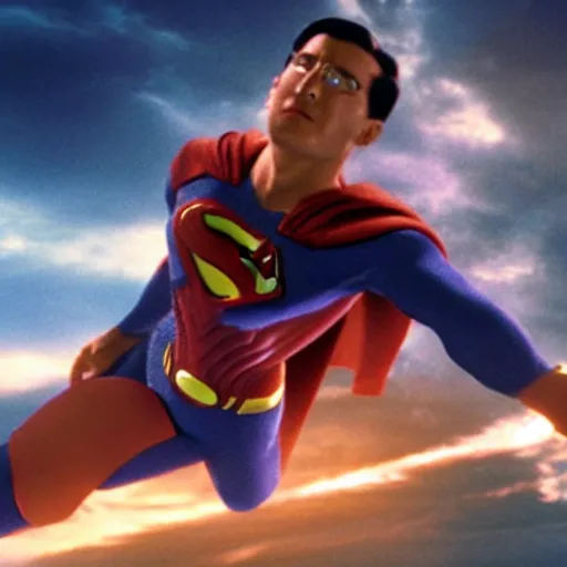 Image similar to movie still of an octopus as superman in superman