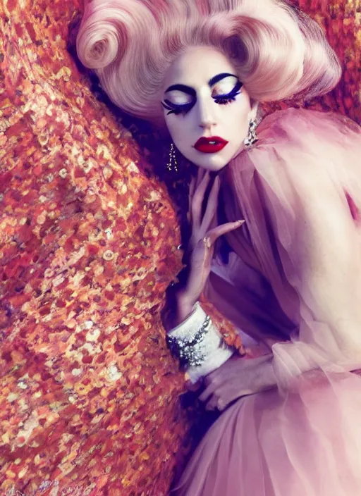 Image similar to lady gaga in a 1 9 6 0 s themed photoshoot, nick knight, annie leibovitz, posing, style, vogue magazine, highly realistic. high resolution. highly detailed. dramatic. 8 k. 4 k.