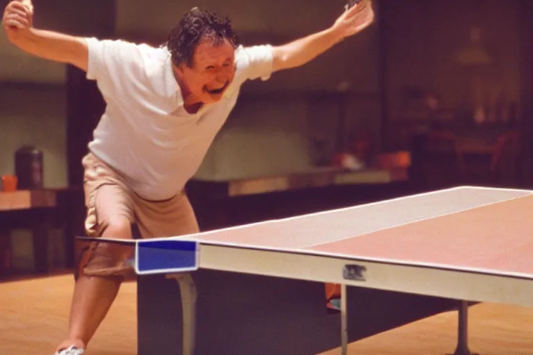 Prompt: very sweaty man playing ping pong, cookbook photo, in 1 9 9 5, y 2 k cybercore, industrial low - light photography, still from a ridley scott movie