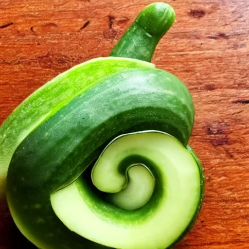 Prompt: A snail made out of cucumber