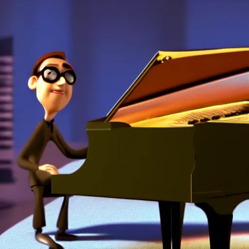 Image similar to Bill Evans Pixar Movie, jazzman, pianist, 3D animated