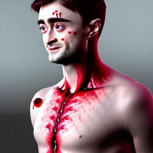 Image similar to hybrid of daniel radcliffe and a!! radish!!, film still,!! red skin!!,!! leaf ears!!, professional makeup, unreal engine 5, render, seeds, 8 k, trending on artstation