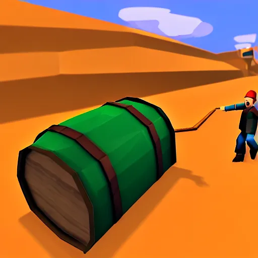 Image similar to jessie pinkman and walter moving barrel, nintendo 6 4 screenshot, low poly, aliased