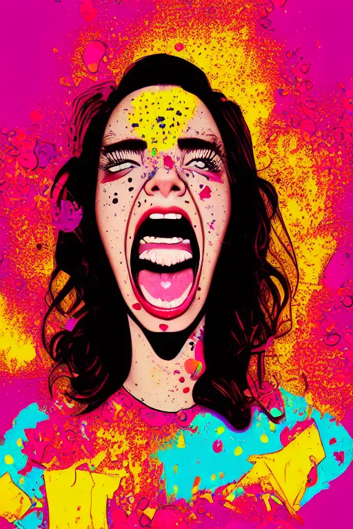 Prompt: girl screamin yolo - aesthetic, smooth painting, remove, each seeds detail, 4 k, illustration, comical, acrylic paint style, pencil style, torn cosmo magazine style, pop art style, ultrarealism, by mike swiderek, jorge lacera, ben lo, tyler west