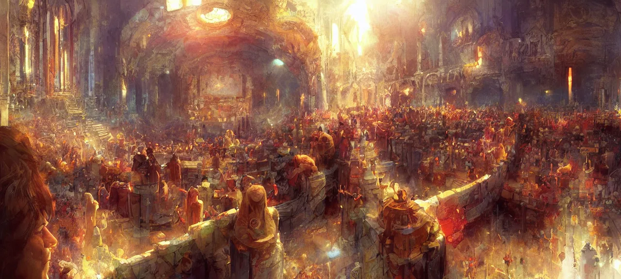 Image similar to human souls sit in the cinema and watch very deeply the light of consciousness projecting their lives on the screen of physical reality, realistic image full of sense of spirituality, life meaning, happy atmosphere, by Marc Simonetti