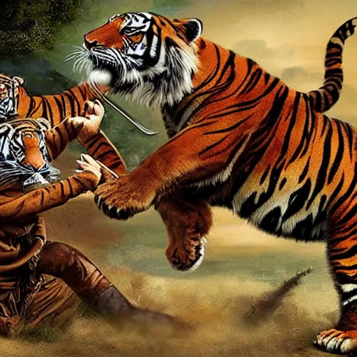 Image similar to A Wizard battling a Tiger, Photo Credit: National Geographic, digital art